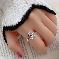 open adjustable sweet cute bear rings for women korean retro silver color kawaii animal finger ring party jewelry accessories