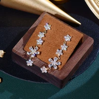 super shine cz zircon long design flower women earring high quality bling crystal stud earrings wedding jewelry pendant gift