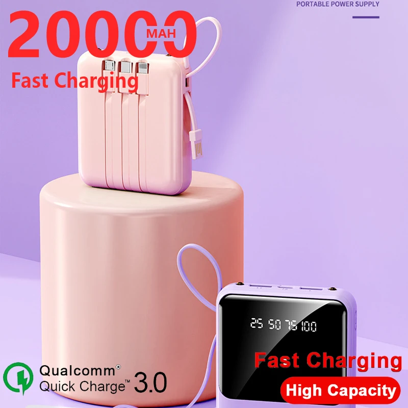 

20000mAh Power Bank Mirror Comes with Four Wires Output Fast Charger Power Bank for Xiaomi Samsung Huawei Apple Mobile Phone