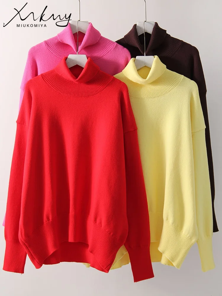 Красный свитер с высоким воротником женский зимний 2024 теплые пуловеры большого