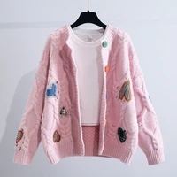 2022 autumn winter fashion korean style women casual sweater and cardigans long sleeve v neck button up oversized jacket