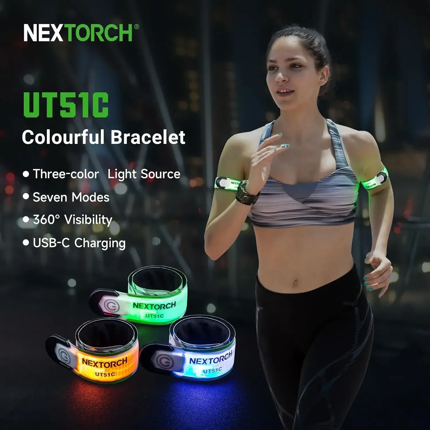Фото Перезаряжаемый светодиодный браслет NEXTORCH, аварийные мигающие стробоскопы, фонарь для ночной безопасности и правоохранительных органов №3