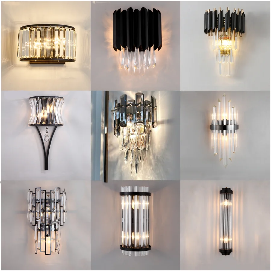 

Хрустальная настенная лампа в стиле постмодерн, роскошный черный декоративный комнатный светильник для гостиной, спальни, кухни, креативны...