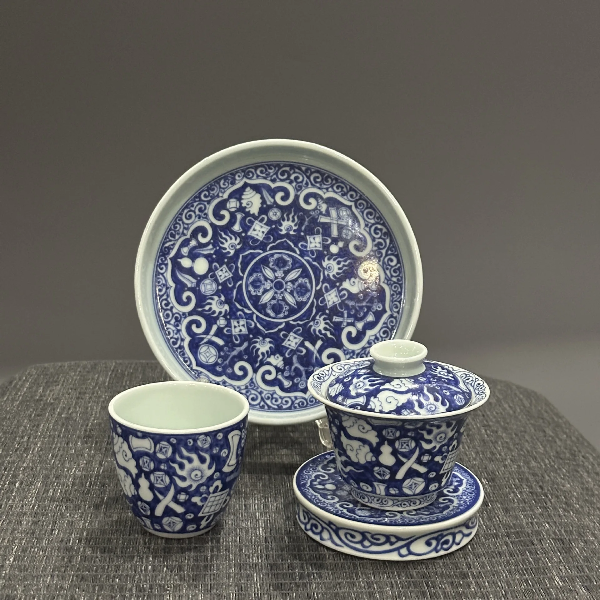 Синий и белый фарфоровый чайный сервиз Цзиндэчжэнь антикварные - Цена: 16272