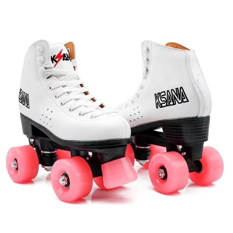 High Quality Roller Skate Shoes Patines White Black Skates Double Line Skates Women Men Adult Two Line Pu 4 Wheels Patins