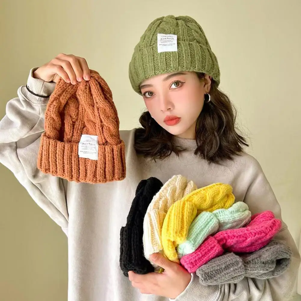 

Winter Beanie Hat for Women Knit Ins Fashion Keep Warm Wool Couple Lady Thread Knitted Beanie Cold Twist Female Bonnet