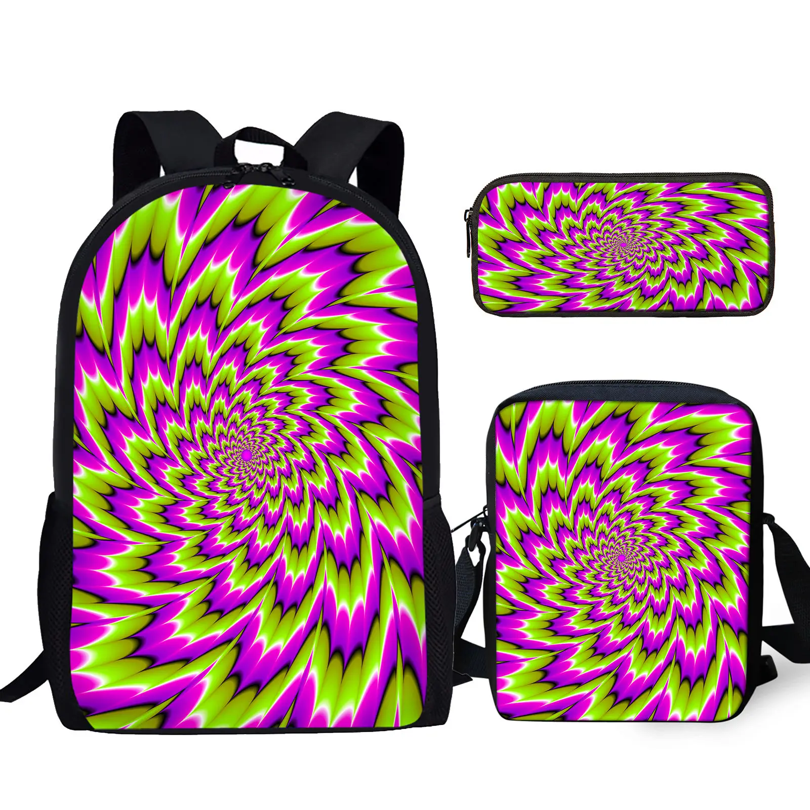 

YIKELUO 3D Psychedelic Print Comfortable Adjustable Shoulder Strap Student Textbook Backpack Messenger Bag Pencil Case Gifts