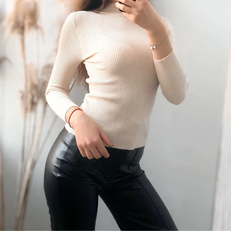 Basic Half Turtleneck Sweater Women Autumn Winter Long Sleeve Pullover Solid Color Slim Fit Knit Bottoming Shirt Jumpers Top enlarge