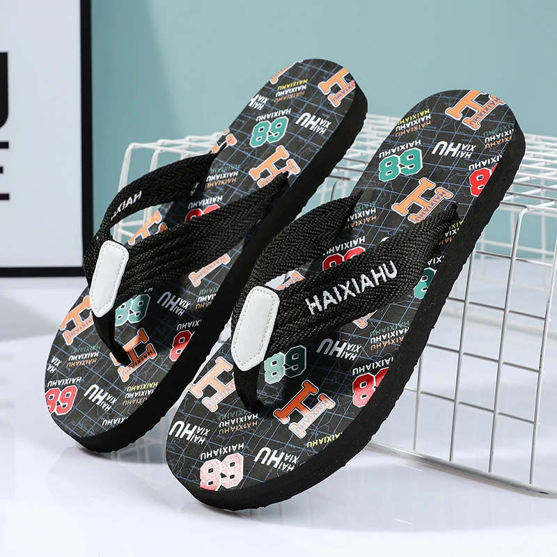 

Summer Men's Flip Flops Fashion Print Flip Flops For Men Indoor Outdoor Anti-slip Flat Bottom Flip-flops Light Beach Shoes