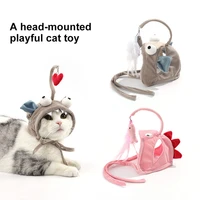new cat toy interactive simulation feather funny fishing head covers hat for kitten playing teaser wand toy cat supplies