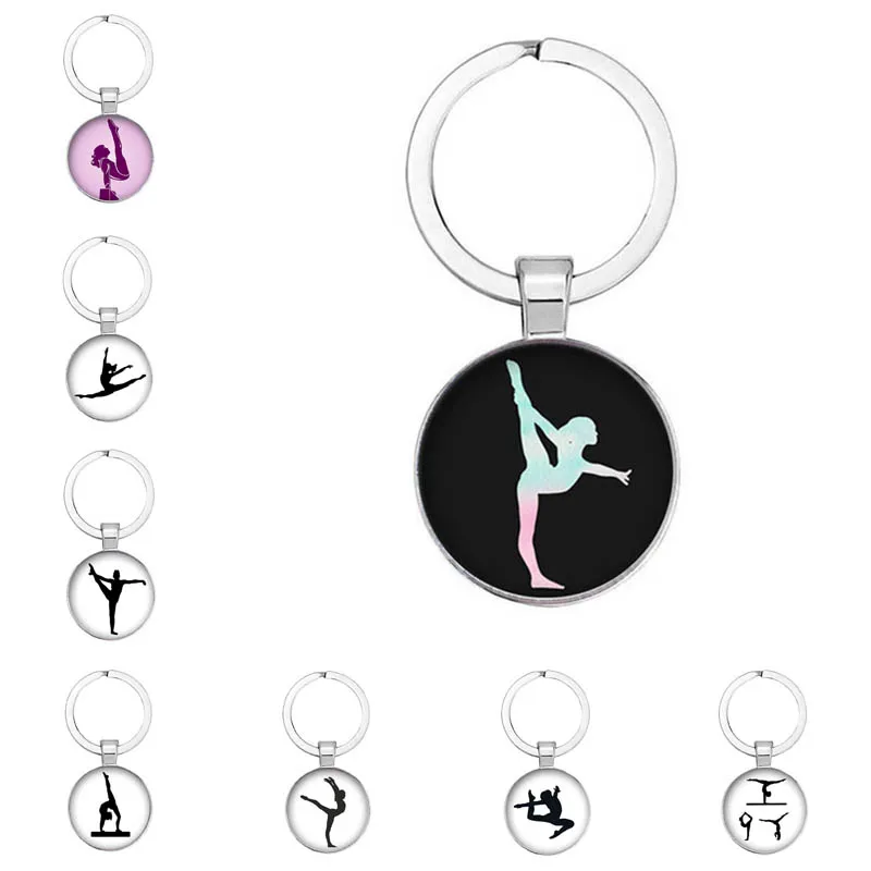 

Gymnast Casual Pattern Keychain I Love Gymnastics Art Key Ring Cabochon Glass Gymnastics Pendant Souvenir Gift