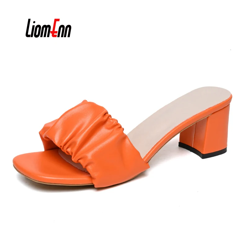 Summer Thick Heels Slippers Women 2023 New Trend Ladies High Heel Sandals Women Orange Green White Sexy Elegant Shoes Plus Size