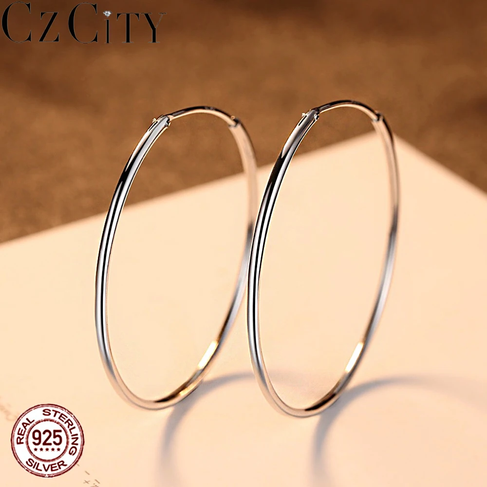 

CZCITY Popular 10-50mm Huggie Hoop Earrings for Women 925 Sterling Silver Classic Minimalistic Circle Earrings Fine Jewelry Gift