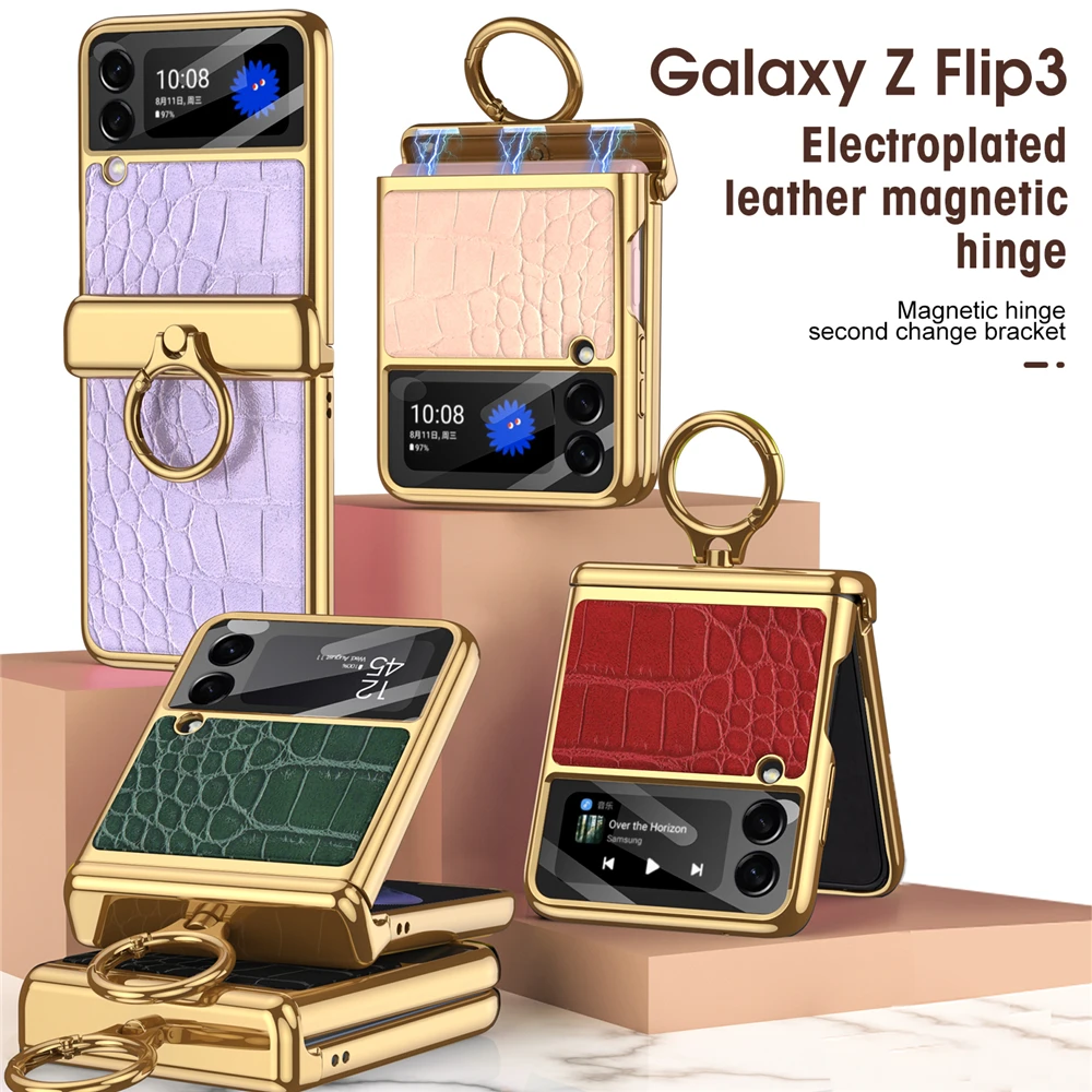

Новый Стильный Магнитный кожаный чехол-подставка с кольцом для Samsung Galaxy Z Flip 3