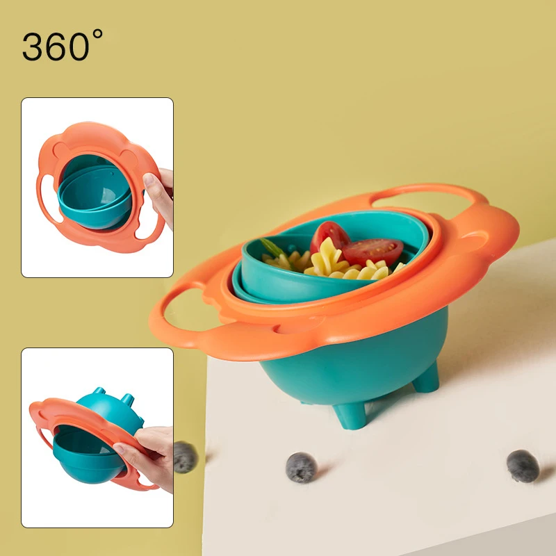 

360 Degree Rotating Gyro Bowl Children's Tableware Anti Spill Anti Drop Baby's Complementary Food Dishes Toddler Dinner Plate