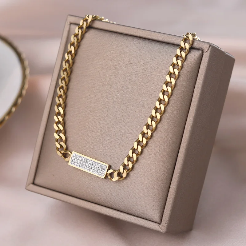 

Ожерелье ENSHIR из нержавеющей стали 316L с квадратным кулоном из циркония, толстая цепочка, простое мужское и женское ожерелье, праздничное юве...