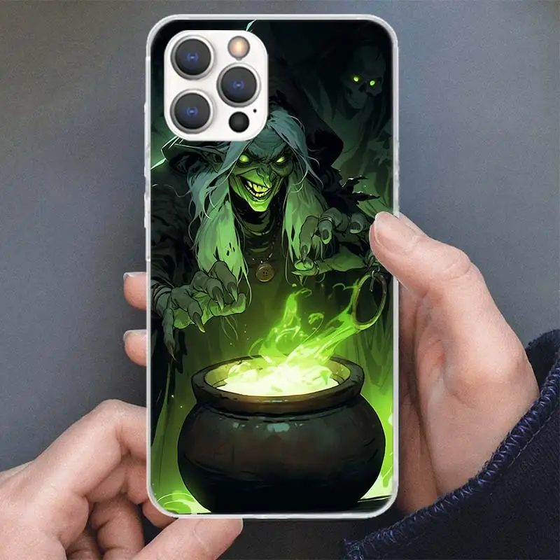 Чехол для телефона Хэллоуин Луна Ведьма Ужас Apple iPhone 16 15 14 Plus 13 12 Mini 11 Pro Max XS XR X 7 8 + SE