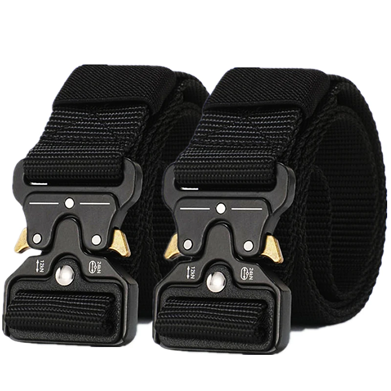 2 Pieces tactical belt quick release outdoor military belt soft real nylon sports accessories men and women black belt