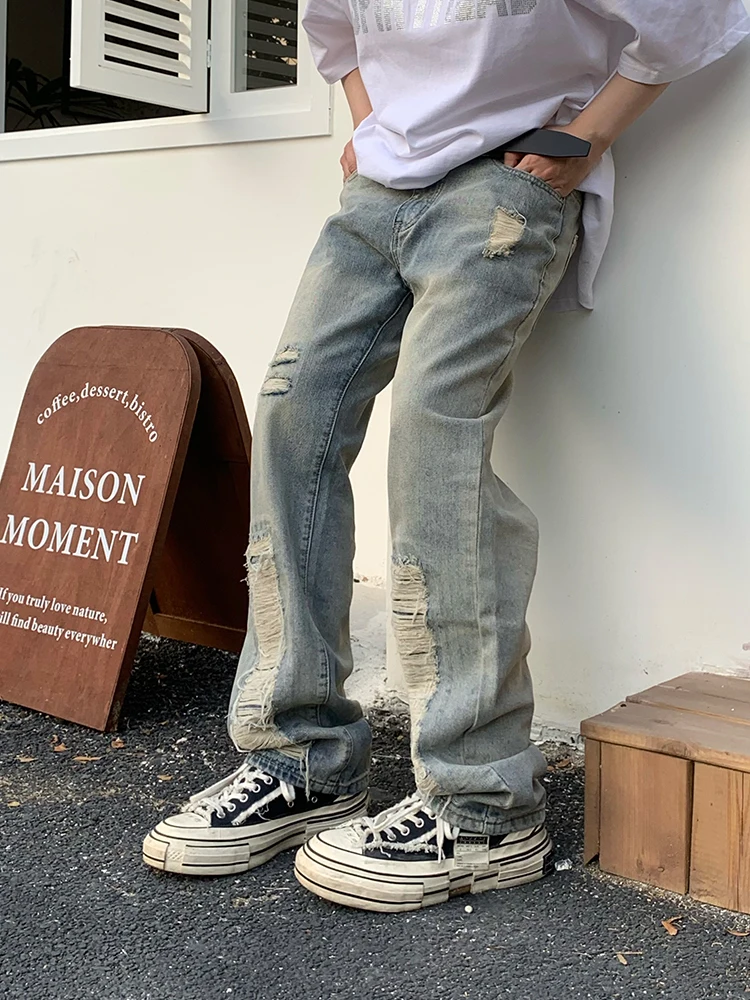 Fashion Men's Jeans Men's Pants High Street Ripped Loose Jeans Korean Fashion Streetwear Y2k Clothes Brand Jeans Jeans Aestethic