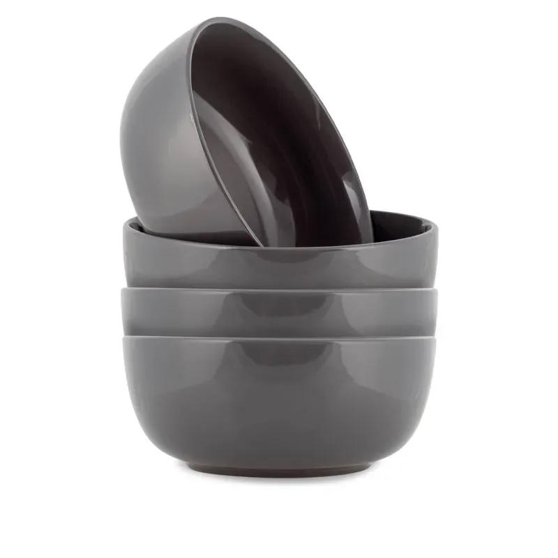 

Bistro Ceramic 7 inch Cereal Salad Bowls Set of 4, Charcoal Grey