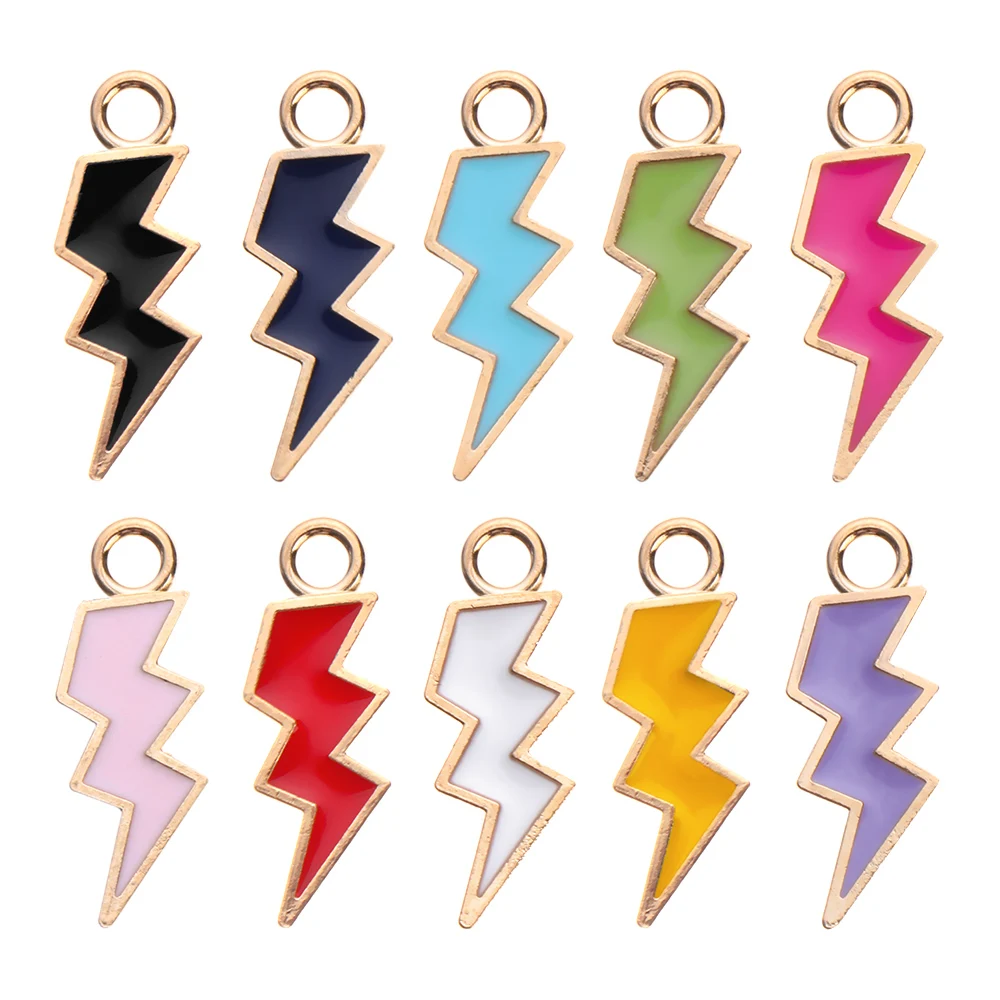 

10Pcs Candy Color Necklace Bracelet Earring DIY Accessories Flash Shape Handmade Jewelry Enamel Charms Lightning Alloy Pendants