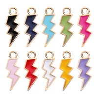 10pcs candy color necklace bracelet earring diy accessories flash shape handmade jewelry enamel charms lightning alloy pendants