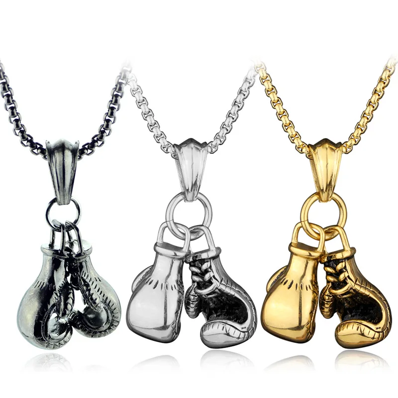 

New Classic Boxing Gloves Pendant Necklace Gold Black White Boxing Gloves Men's Pendant Necklace Gifts for Men Wholesale