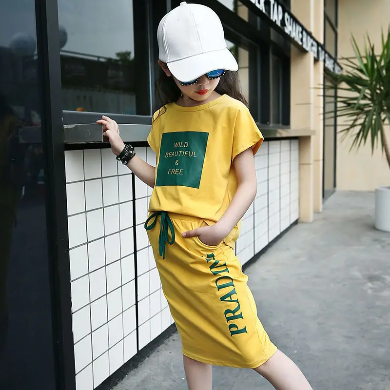 Спортивный костюм для девочек 4-12 лет с круглым вырезом и шортами | Детская одежда