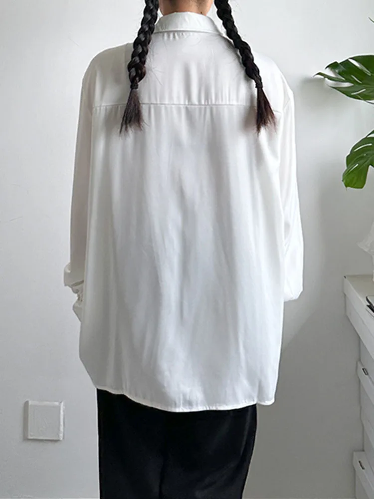 Женская винтажная блузка [EAM] белая/черная большого размера с длинными рукавами и