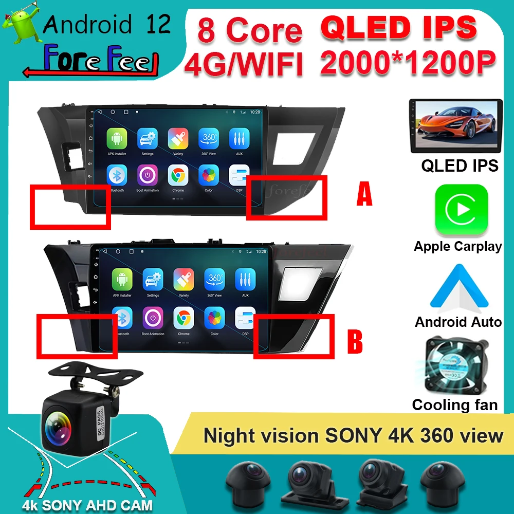 

QLED Navigation Video Car Radio Android 12 For Toyota Corolla E170 E180 Ralink Altis 2014-2016 Multimedia wireless Carplay DSP