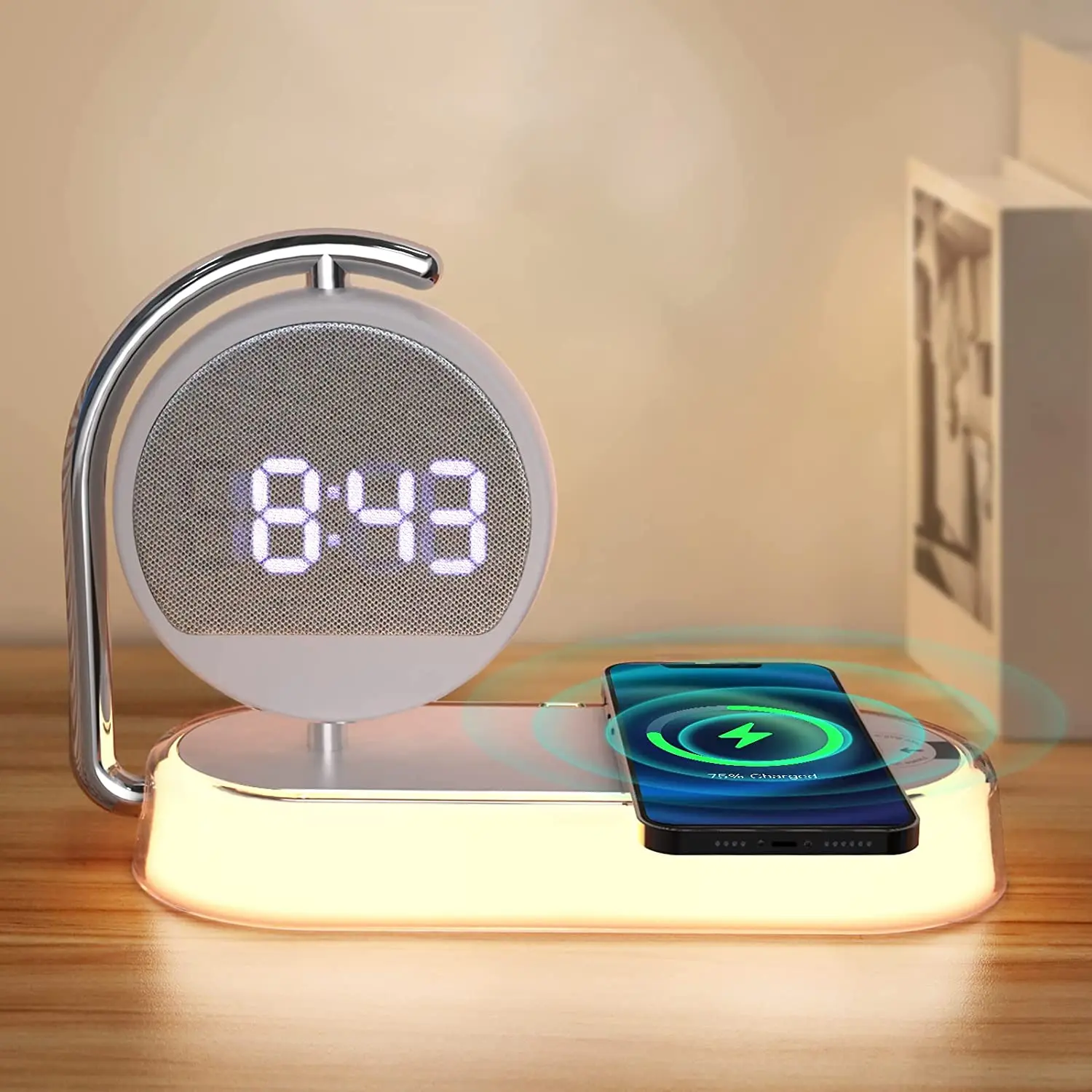 

15W Fast Wireless Charger Warm Light Nightlights Bedroom Lamps Table Desk Wake Up Digital Alarm Clocks Watches Home Decoration