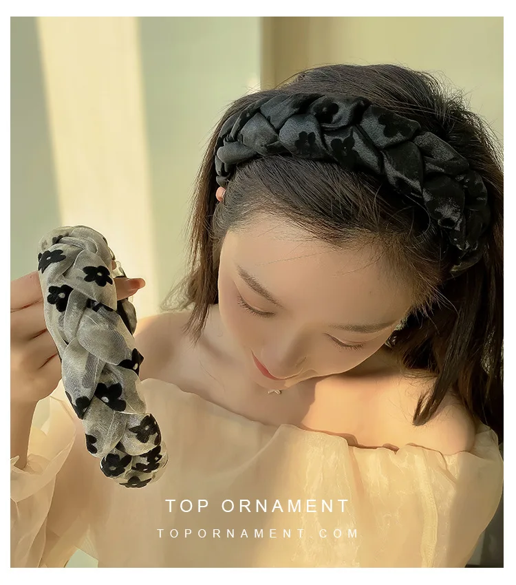 

Mesh Flower Braid Headband Spring and Summer Fashion Twist Wide-brimmed Wild Sweet High Skull Top Bangs Hair Accessories