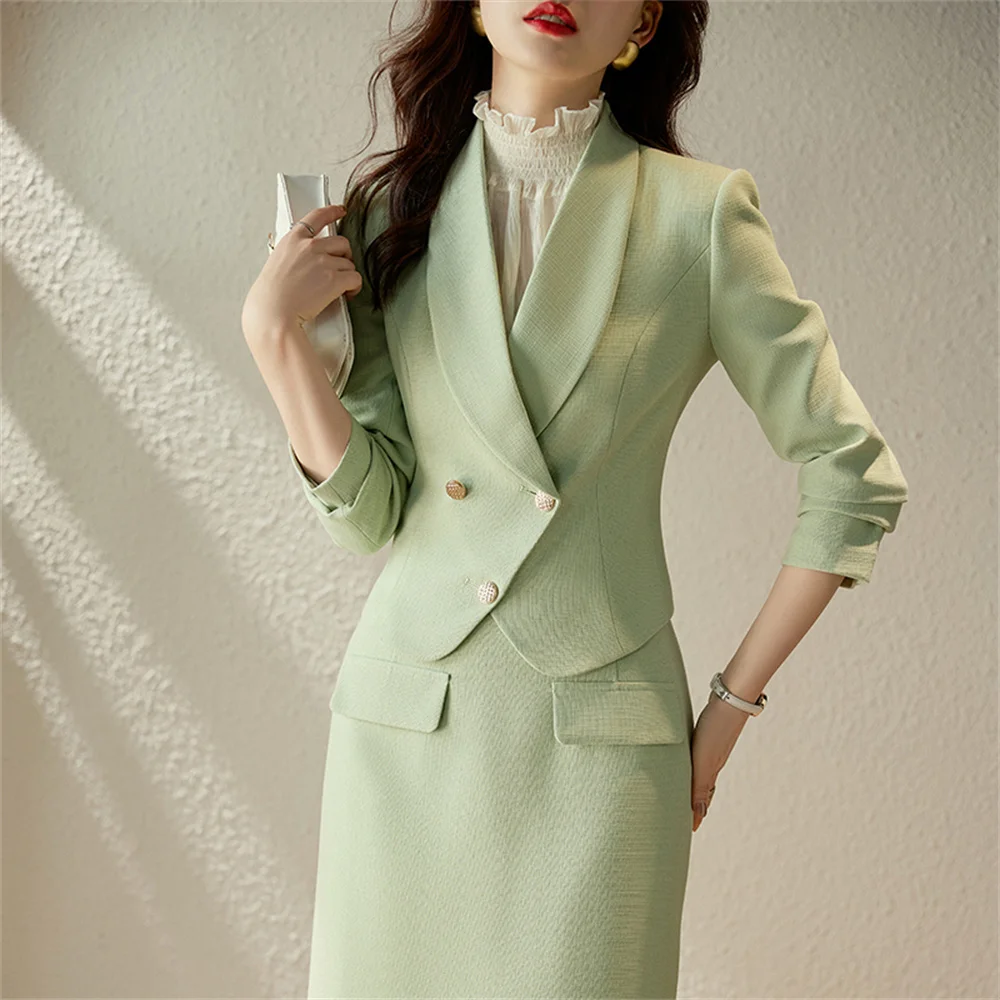 Women's Suit 2023 New in Hot Korean Casual Business Jacket Short Sets Elegant Formal Office Ladies 2 Piece Suit with Skirt