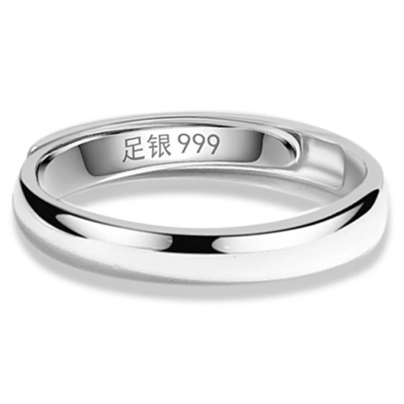 

Trumium 100% Real 999 Pure Silver Jewelry Simple Adjustable Rings For Women Men Ring Fashion Bright Couple Ring Lover Gifts