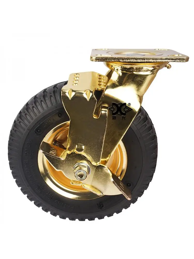 

1 Pc Caster 8-inch Gold-plated Inflatable Wheel Rubber Hotel Luggage Cart Air Universal