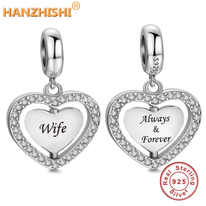 

Authentic 925 Sterling Silver Heart Engraved Wife Always & Forever Dangle Charms Fit Original Bracelet Necklace Jewelry Berloque