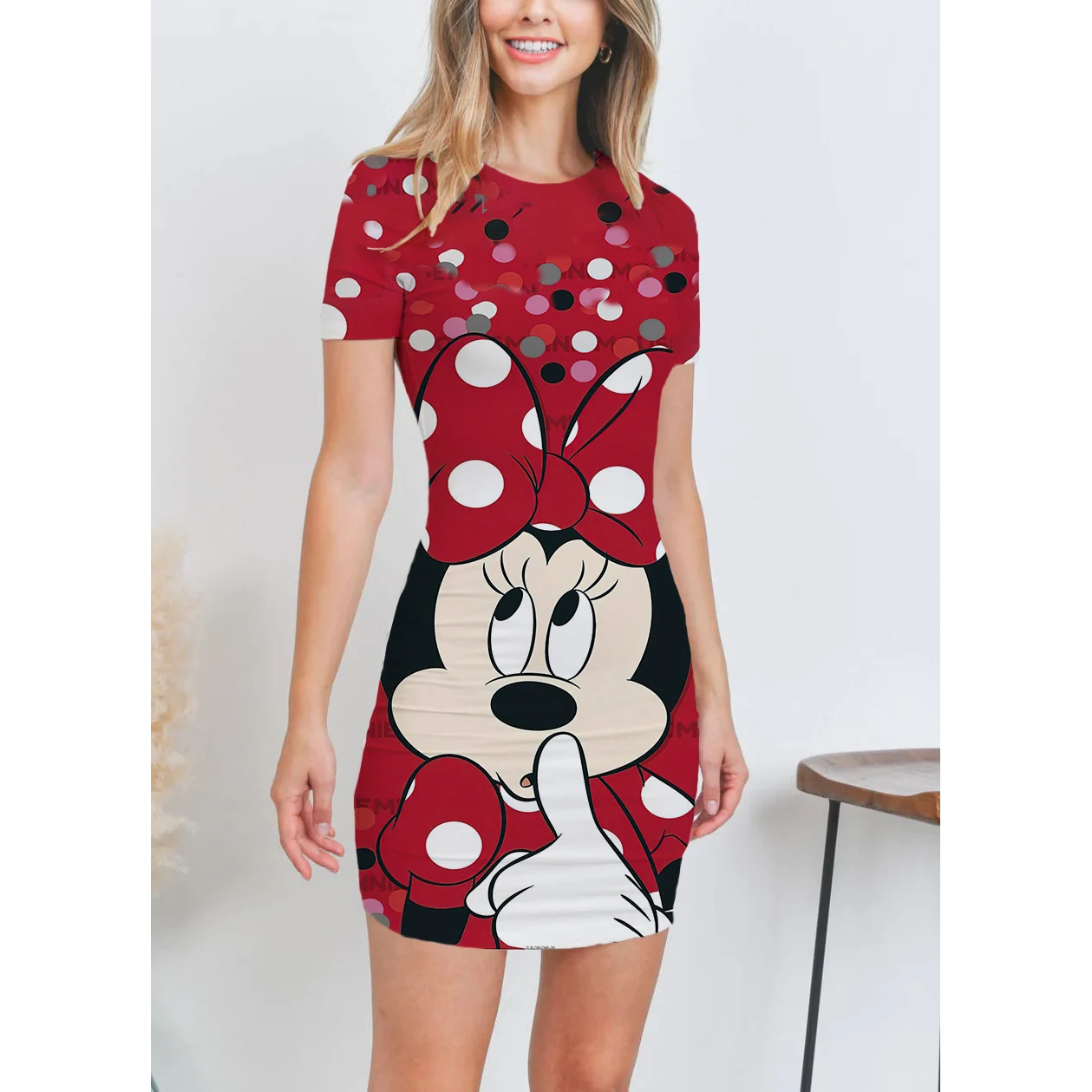 

Disney Seksi Minnie Mouse Karikatür Baskı Vücut Elbise Kadınlar Seksi Kısa Kollu Kulübü Parti Elbise Kadın Sıska Zarif Elbise