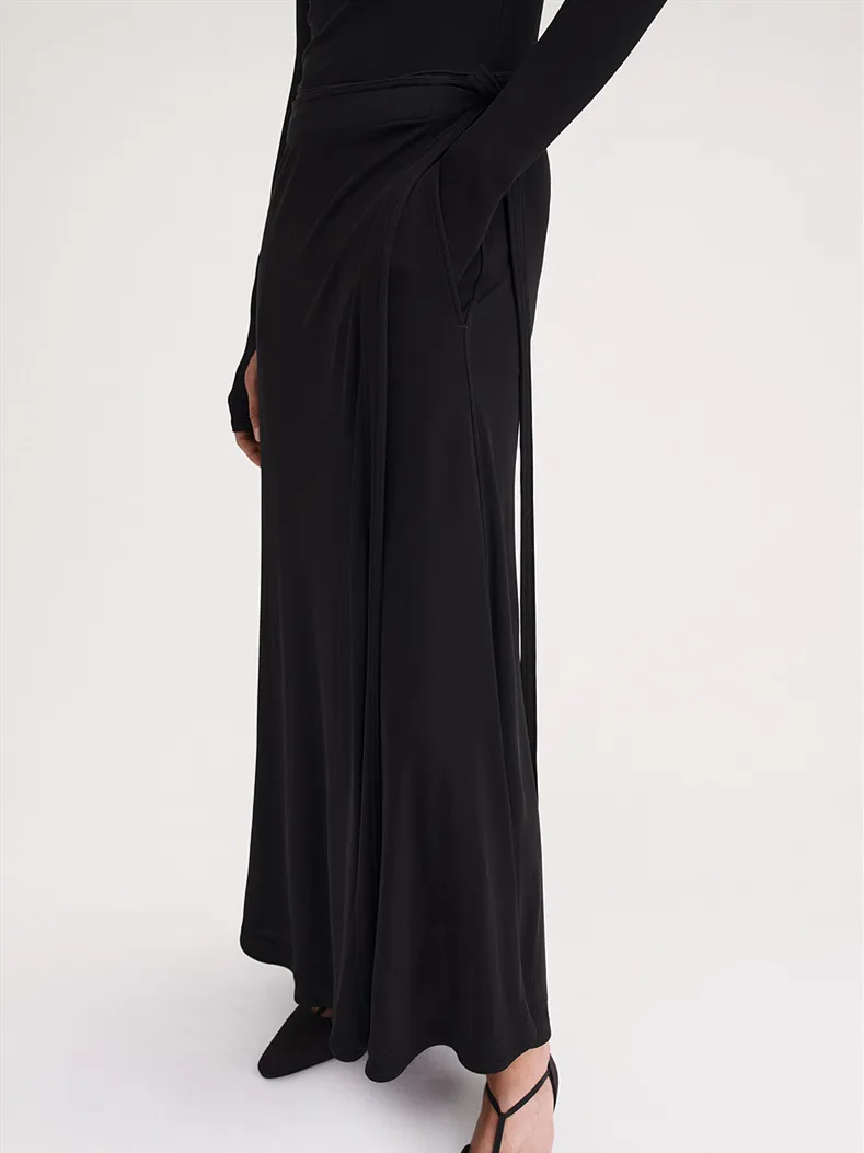 

2023 Spring Summer Women's High Waist One-Piece Lace-Up Midi Skirt New Ladies Draping Comfortable Solid Color Long Jupe