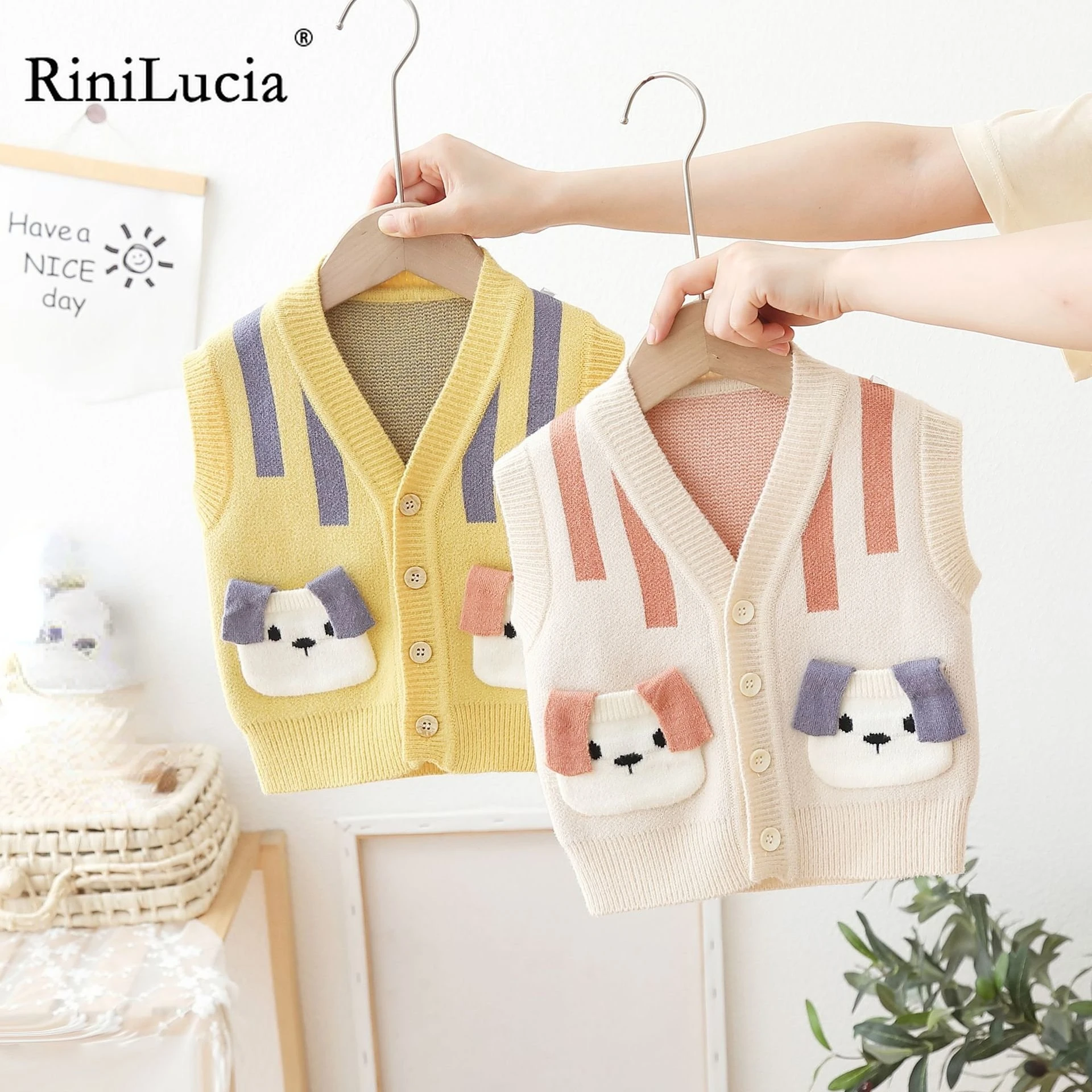 

RiniLucia Girl Boy Children's Vest Cardigan Cartoon Vests Waistcoats Baby Home Clothes Toddler Girl Autumn Winter Clothes