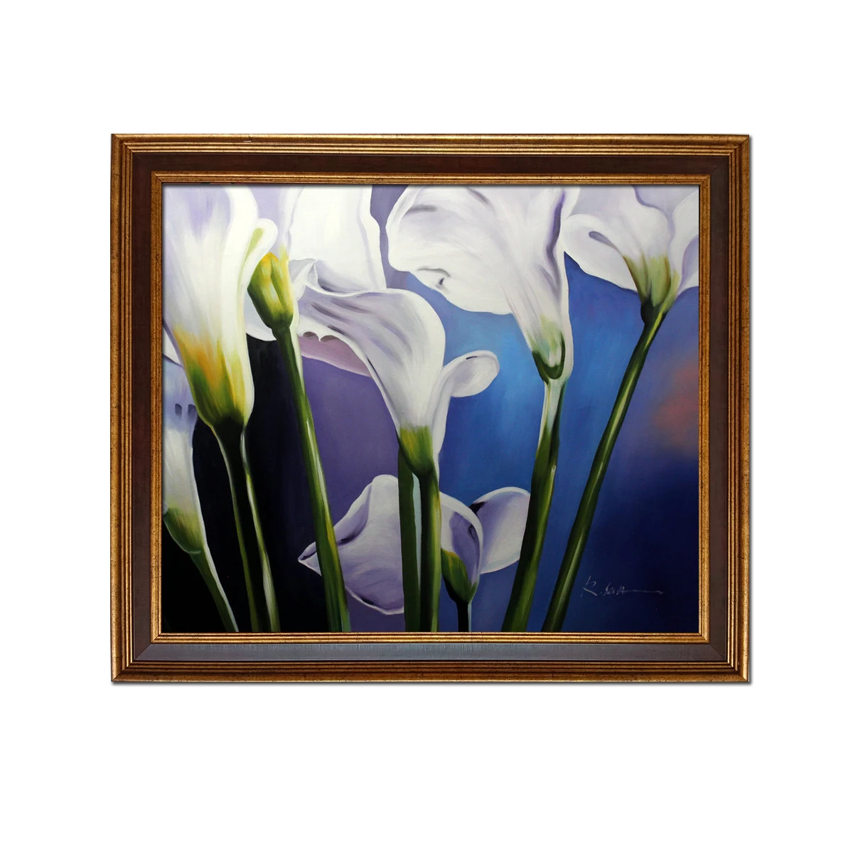 

Golden Framed-Hand Painted Still life Calla lily Flowers Oil Painting Reproduction on Canvas Modern Wall Art Home Decor