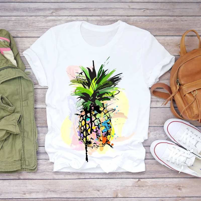 

Women 2020 Summer Pineapple Watercolor Painting 90s Fruit Camisas Shirt Ladies Womens T-shirts Top T Graphic Travel Tee T-Shirt