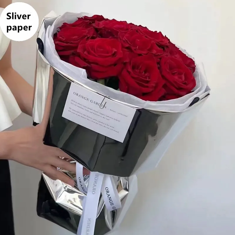 

OPP Sliver Flower Gift Box Wrapping Paper Cellophane silvery Wrap Wedding Bouquet Plastic Papers 45cm 55cm Roll Florist supplies