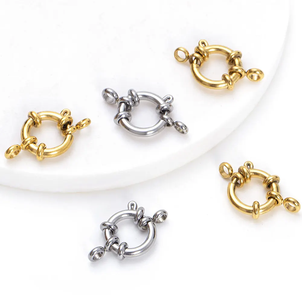 

4Pcs Stainless Steel Round Spring Ring Clasps with 8 Connectors for DIY Necklace Bracelet Hooks Jewelry Making Findings Supplies