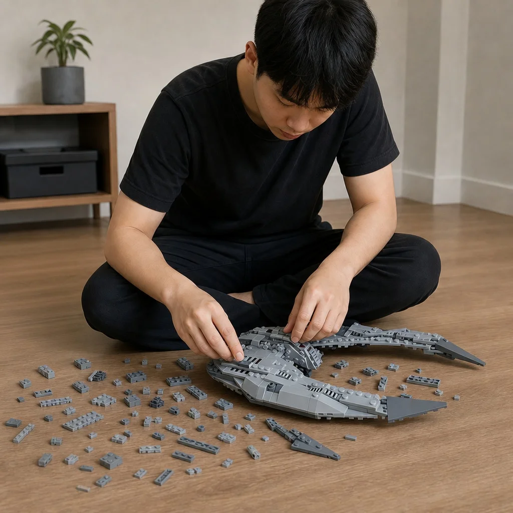 Фото Конструктор MOC: Космический корабль-истребитель «Галактический воин» (научно-фантастическая серия), модель для самостоятельной сборки, подарок для взрослых любителей хобби №5