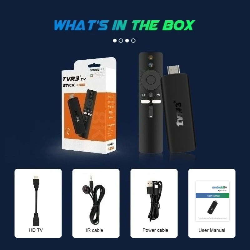 ТВ-приставка TVR3+ Android 14 Smart TV Stick HDR+ 8K с двойным интерфейсом, Rockchip RK3518, WIFI6, BT5.4, голосовой пульт, медиаплеер для потокового вещания (art.: 3920db65da046) - 3920db65da046