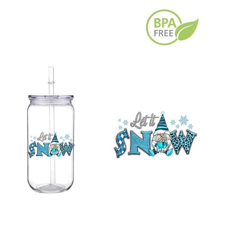 Рождественский синий карлик с 3D-печатью пластиковый соломенный стакан для