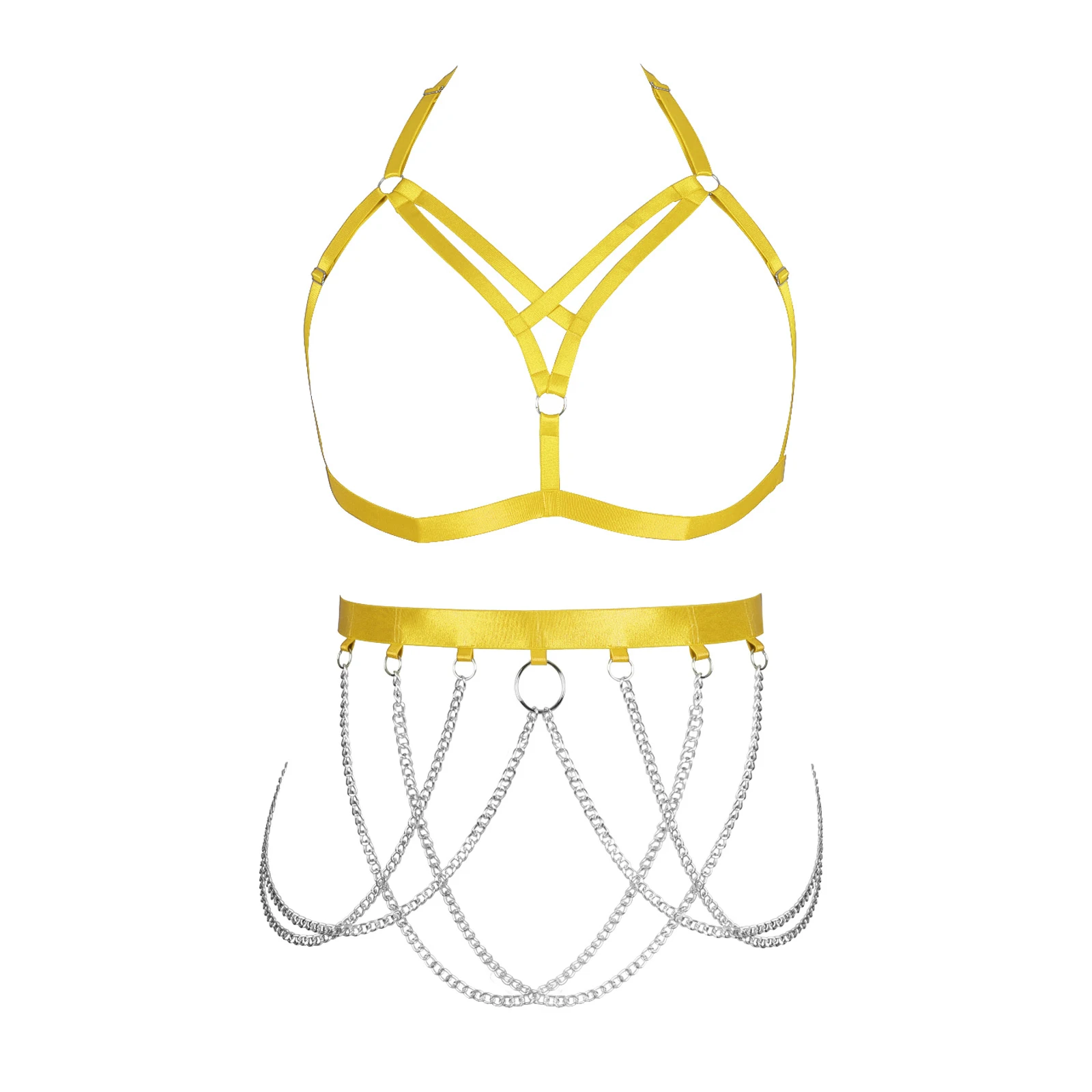 

Women Bondage Sexy Bra Garter Body Harness Cage Set Elastic Crop Top Goth Hollow Lingerie Leg Stockings Harness Belt