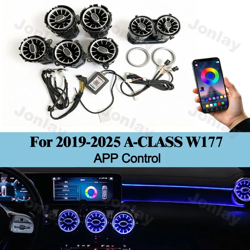 Фото Вентиляционные решетки Jonlay Ambient Light Turbo для Mercedes-Benz A-Class W177 2018-2025: передние и задние воздуховоды, аксессуары для декора интерьера №1