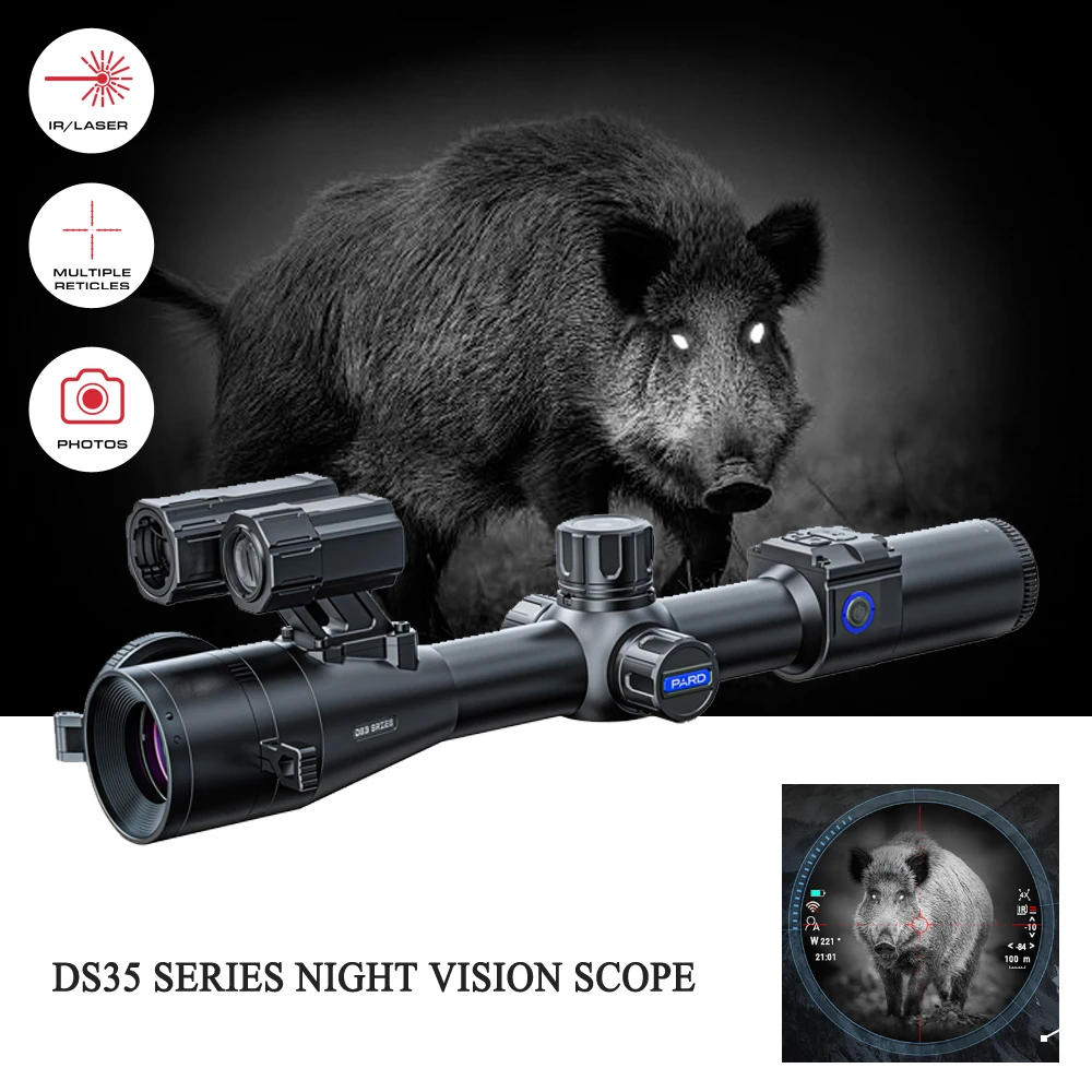 Оптический прицел ночного видения PARD DS35-LRF, Охотничья оптика, система отображения с длинным глазом 2K, 350 м, Full dark IR, камера с разрешением 2560*1440
