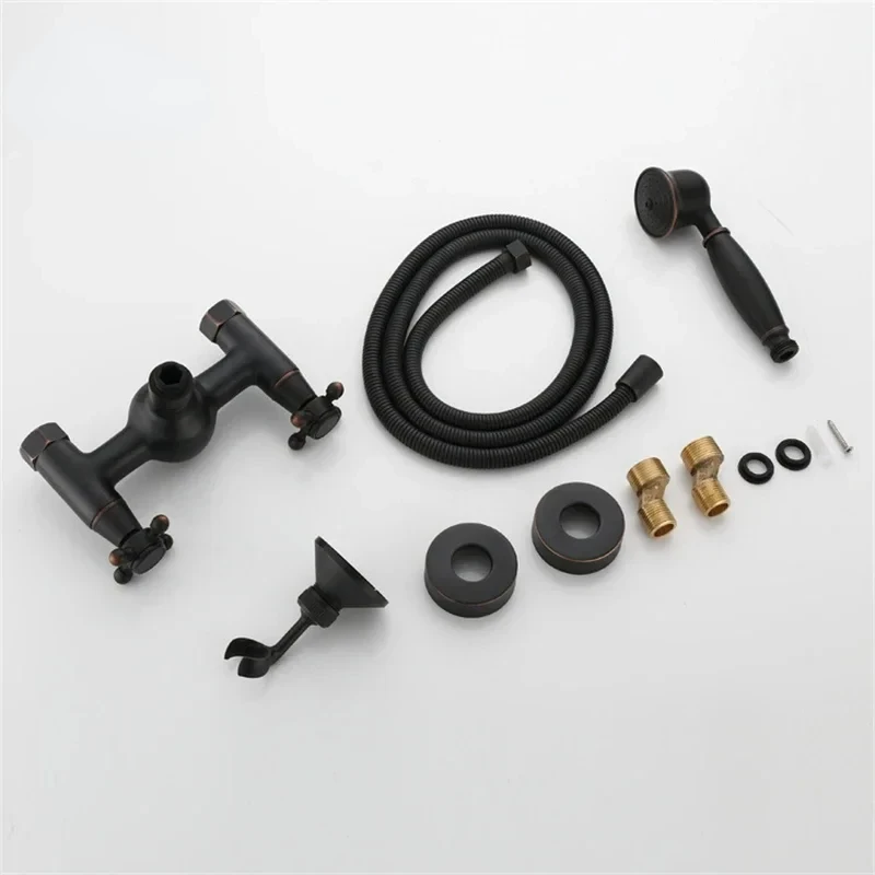 Черный набор смесителей для душа ванной комнаты с ручным распылением настенное